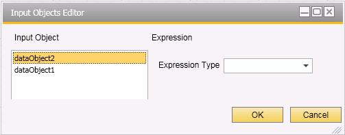 In the Input Objects Editor window, set the relations between the output data and the input data, as follows: In the Input Objects area, select the input object for which you want to set the