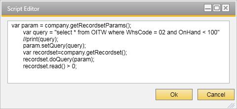 Specify the event properties as follows: Choose the Condition field to open the Script Editor window. Specify the JavaScript as follows: Note o You must use JavaScript to edit the script task.