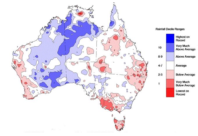 Seasonal Outlook Australian Rainfall Deciles - 2014 2014 was Australia's third-warmest year on record while rainfall was near average nationally. This follows our warmest year on record in 2013.