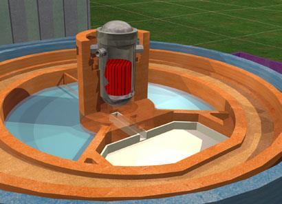 Figure 10. Evolutionary Pressurized Reactor, EPR melted corium retention and auxiliary water storage pools. Source: Areva.
