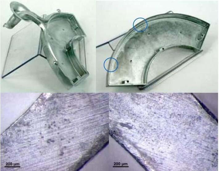 Figure 6 - Photos illustrating the pores revealed after machining operations.