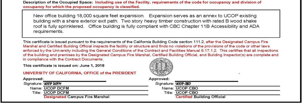 Certificate of Occupancy Description of the Project New Construction, Renovation, Addition, Tenant Improvement.