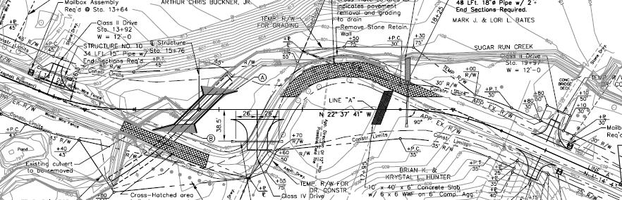 QUESTION #1 A local road will be realigned to reduce the hazardous double 90 degree curves. The bridge over Sugar Run Creek will be replaced with a 3-sided box culvert.
