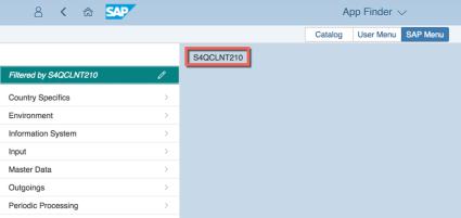 5. Click on the SAP Menu tab. You will observe the available content in the backend system SAP Menu.