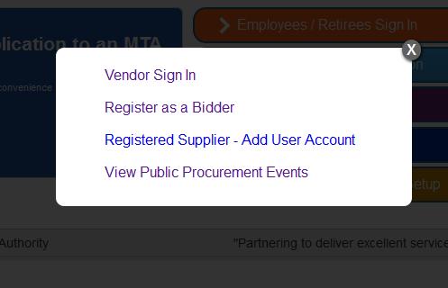 Vendor Portal Demo Modular Window Display Clicking on the Vendor Sign-in & Registration will display the below modular window.