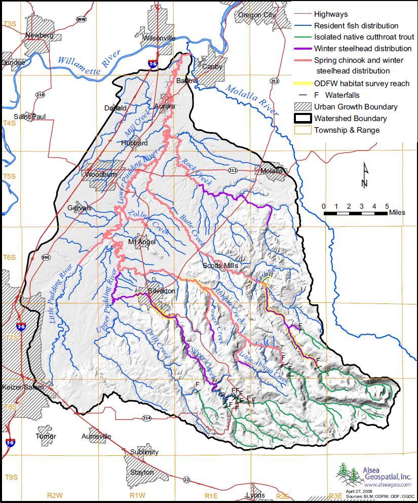 Map ODFW Pudding Watershed