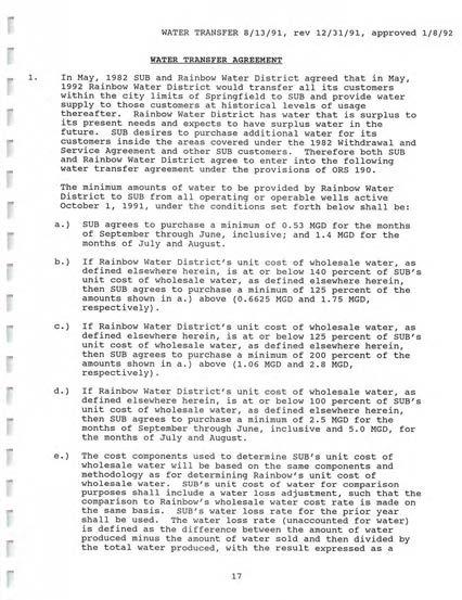 WATER TRANSFER 8/13/91, rev 12/31/91, approved 1/8/92 WATER TRANSFER AGREEMENT 1.