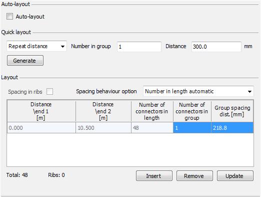Engineers Handbooks (AS) To use Quick layout, proceed in one of two ways: Choose to position groups at a set repeat distance, then specify the number of studs required in the group and click Generate.