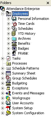 Introduction Folders List The Folders list organizes and accesses Attendance Enterprise functions in folders similar to those seen in Windows Explorer.