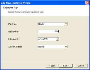 Adding Employees Field Pay Type Rate of Pay Description Indicates the employee s pay type (for example, hourly, salaried, and so on).