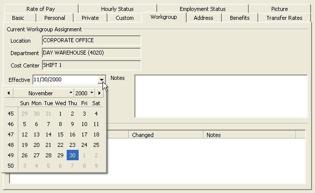 The Workgroup tab also allows you to specify the effective date of the workgroup assignment or to change the home workgroup assignment.