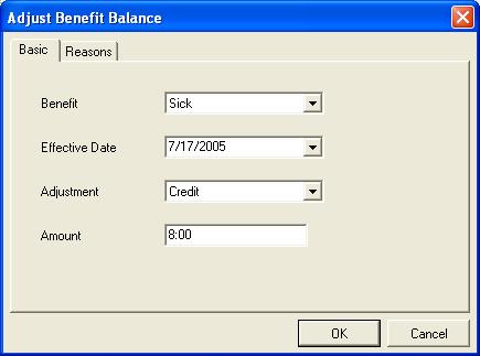 Using Employee Benefits 3. Complete the fields for the Basic tab as described in the following table: Field Benefit Effective Date Adjustment Description Specifies the benefit to be adjusted.