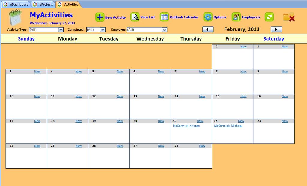 epmo Calendar Track all activities (meetings,