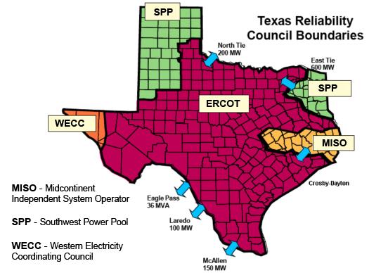 Texas Includes Multiple Grids / Reliability Entities Source:
