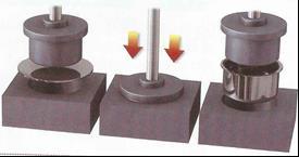 The molten metal is introduced between two steel molds.