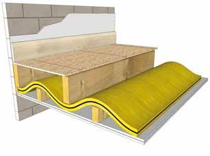 Foam Flanking Strip is scored for ease of use Acoustic Quilt can be fitted between existing joists or studwork to provide acoustic improvement 150mm (min) Concrete Floor Metal Ceiling System with