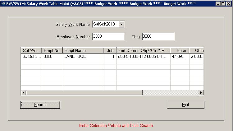 2. Select the Salary Work Table from the Salary Work Name drop down box. 3.