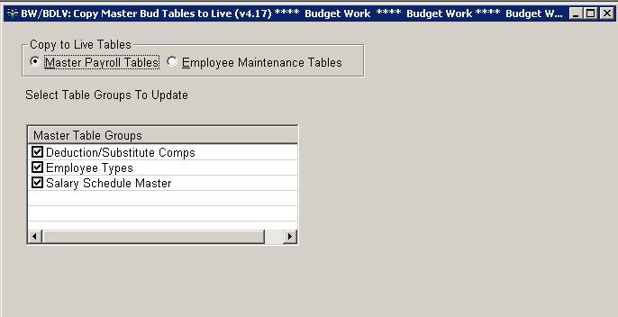 Updating Master Payroll Tables and Employee Maintenance Tables (Scenario 3) The information that will be updated to Live Payroll pulls from BW/EMNT on the Job Pay Record and Job G/L Distribution