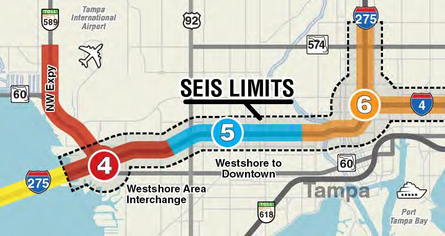 26 Westshore Interchange Project Information Sections 4 and 5 to be let together 4-Level Interchange at I-275 / SR 60 Tampa International Airport vertical restrictions Structures 53 new