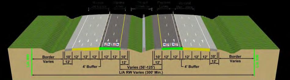 Interstate widening with 2 express lanes/dir.