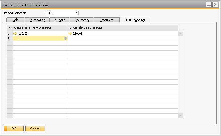 2. In the Cnslidate Frm Accunt (left-hand side) clumn, select a WIP accunt frm which the value will be transferred.