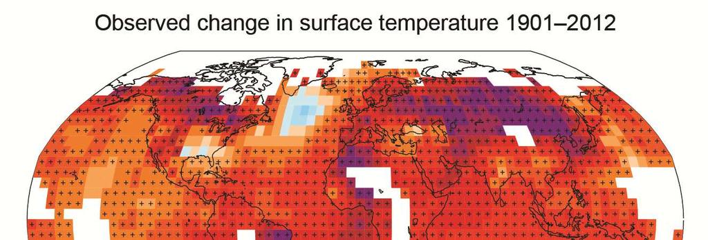 Global Temperature Change Averaged over all land and ocean surfaces, temperatures warmed