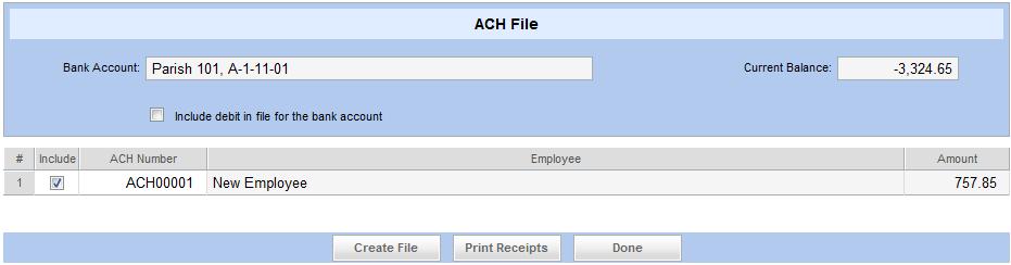 ACH/Direct Deposit The Employees with Direct Deposit chosen will automatically show here.