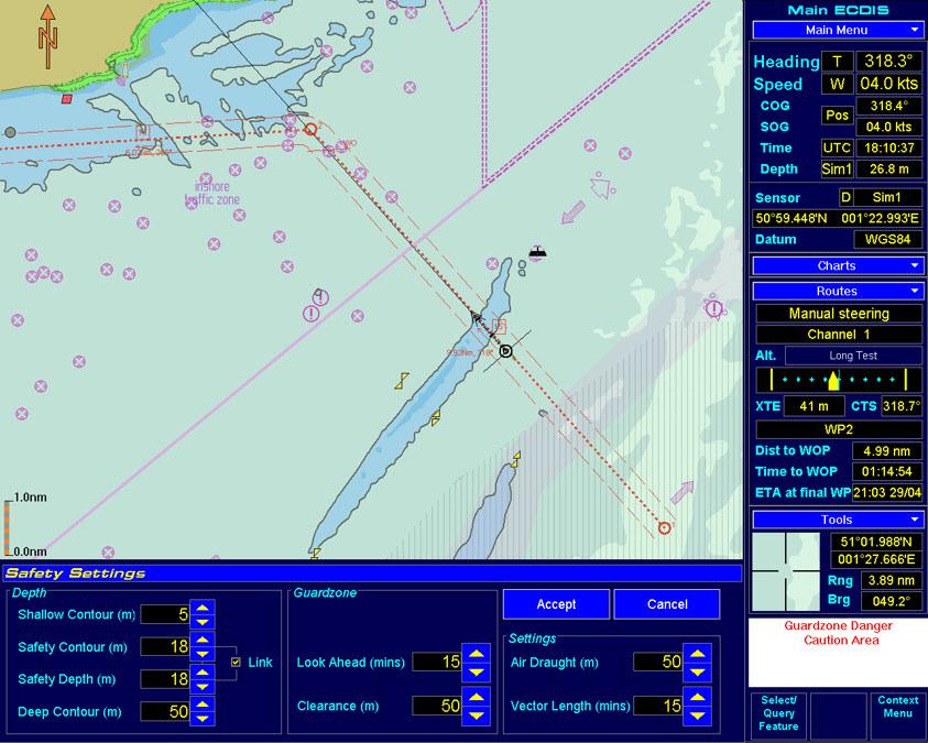 TM Safety Settings Route Planning Routes can be planned using drag-and-drop to define the waypoints on the chart screen.