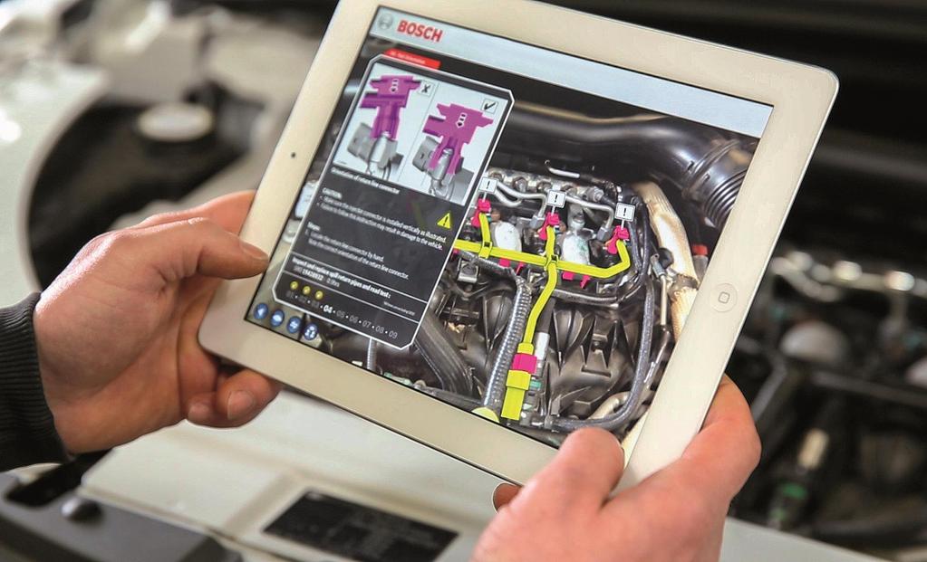 Connected solutions for workshops Augmented reality reduces repair times Additional info added to real image Graphics and video offers