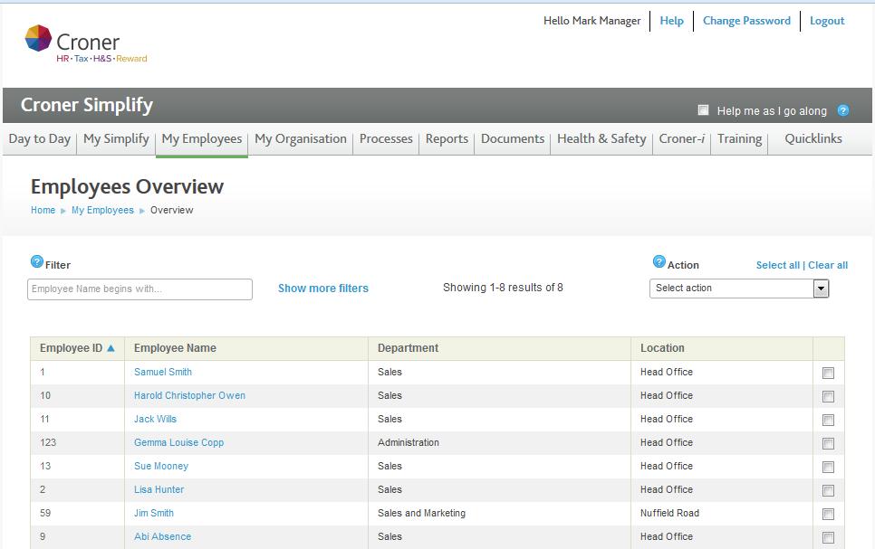 Employee Overview To select a single employee search by using the Filter.