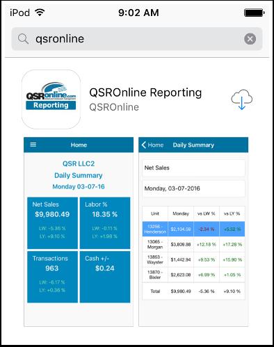 Click install on the QSROnline Reporting app.