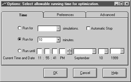1 Running the optimization In the Options window, you set options for controlling the optimization process.