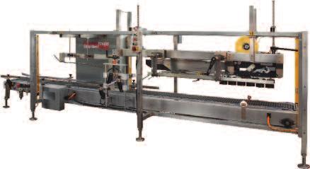 The ﬁrst half of the machine gently slits the tabs of the case, with no moving knives, and arranges the tabs to accept glue. The second half of the machine glues and folds the tabs into place.