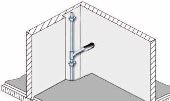 Positioning of the fixed point clamp 2 The positioning of a fixed point directly before each branch-off point is sufficient. All clamps in the riser must be installed as fixed points (see 1).