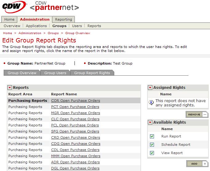 Click on the report to add, and place checks in Run, Schedule and View.