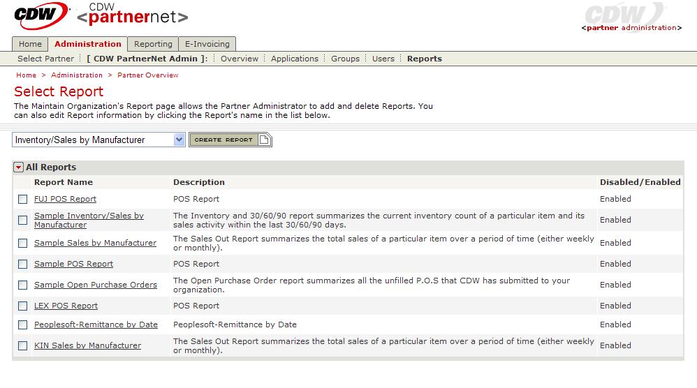 PartnerNet Reporting Section The Report Overview Page contains Submitted Reports, Reports Available to Run, and Current Report Schedules.
