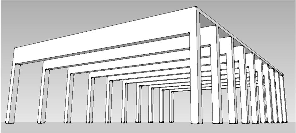 Frame Analysis 3D model of the hall showing beams