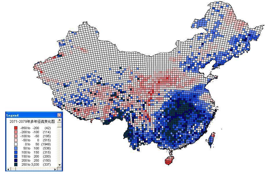 Changes of runoff in China A2 与基准年 The drought would be enhanced along the Yellow River While the potential flooding risk along