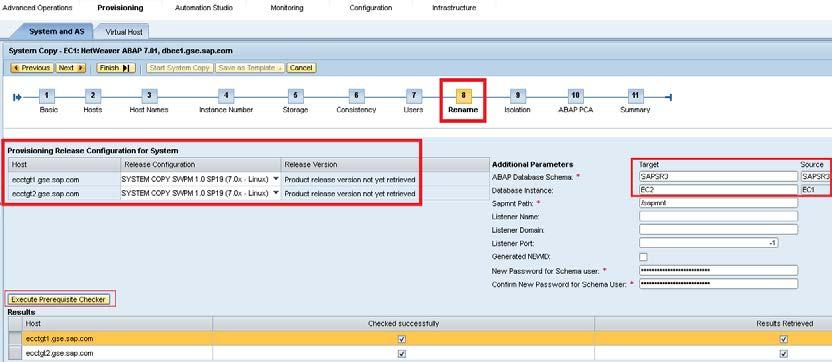 database schema is correct. The source and target SIDs that will be used are displayed, as shown in Figure 46.