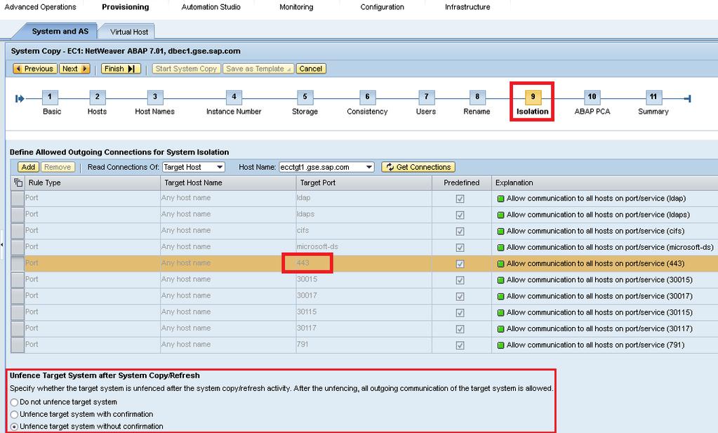 Chapter 6: Solution Verification Figure 47. Hosts which can access host during Isolation 11. In stage 10 (ABAP PCA), select a variant to use, as shown in Figure 48.
