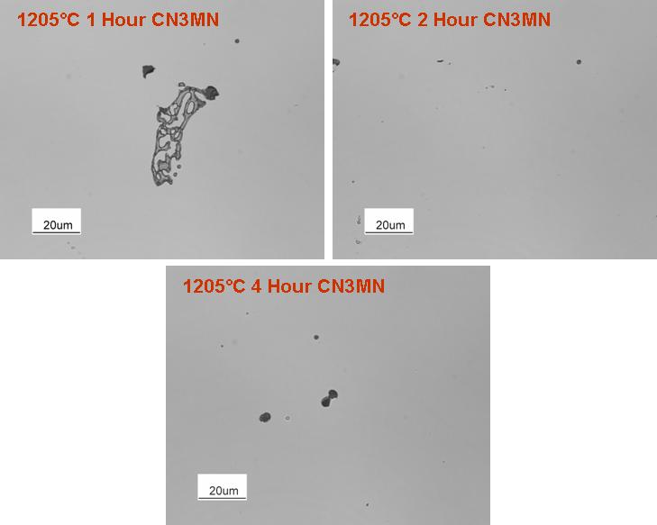 A B C Figure 24 - LOM micrographs of CN3MN heat treated at 1205 C for 1,