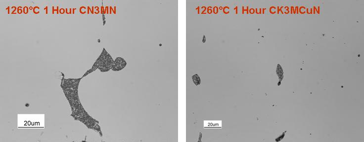 A B Figure 26 - LOM micrographs of CN3MN and CK3MCuN heat treated at 1260 C for 1 hour.