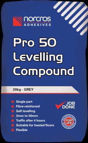 10 PRO 50 LEVELLING COMPOUND Polymer Modified Self Smoothing Cementitious Floor Leveller 3-50mm Internal & External Fibre Reinforced Single Part Traffic after 4 Hours Undertile Heating Flexible CT