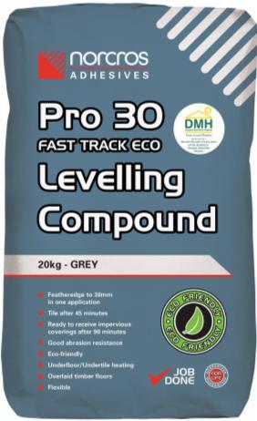 8 PRO 30 FAST TRACK ECO LEVELLING COMPOUND Polymer Modified Self Smoothing Cementitious Floor Leveller Featheredge to 30mm in one application Tile after 45 minutes Flexible Ready to receive