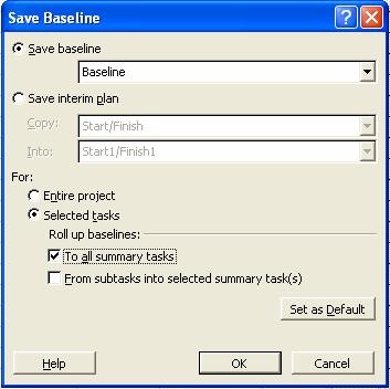 Baselining/Rebaselining the Project To save a baseline, go to Tools Tracking Save Baseline.