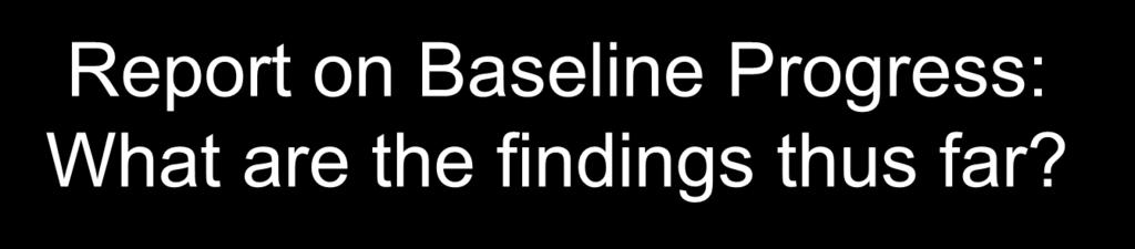 Report on Baseline Progress: What are the findings thus far?