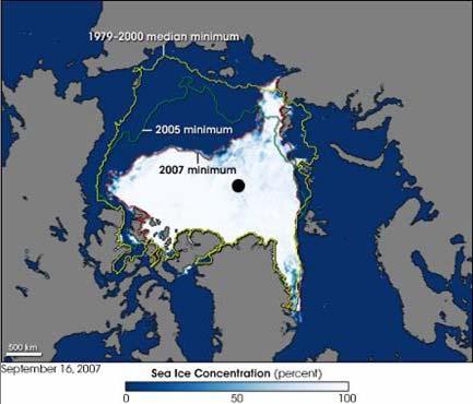 Arctic Ocean Sea Ice Retreat September Ice Minima September 1979-September 2009 Million sq km 8