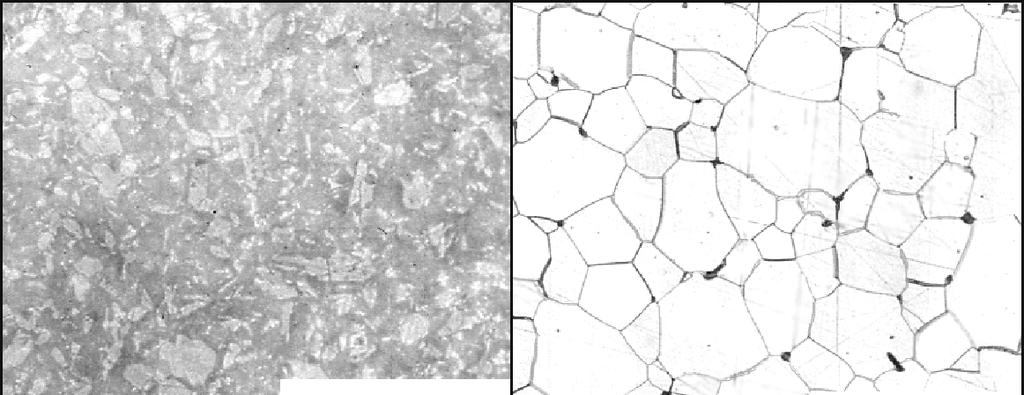 Fig. 2 Microstructure of test materials. (a) ADS-11; (b) SAPPHAL. The size of a specimen was 3 x 4 x 40 mm.