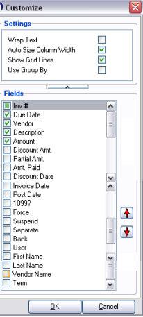 You can display the Vendor s Last Name and First Name. You can also sort and resize all columns as well as perform a search in a column.