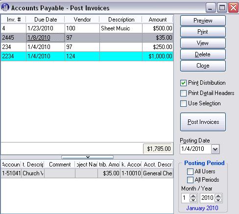 Figure 24: Accounts Payable - Post Invoices Print and review the Invoice Proof List before posting invoices.